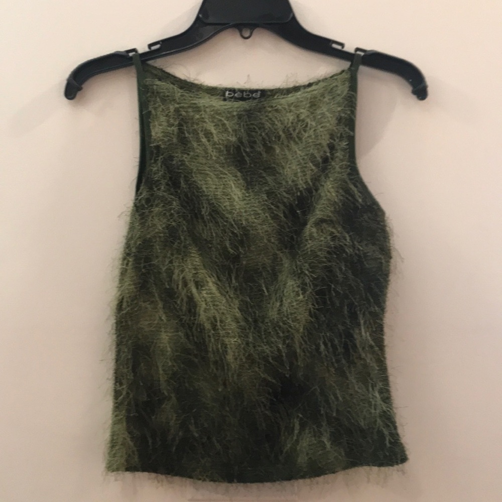 Bebe Green Fringe Tank Top, L
